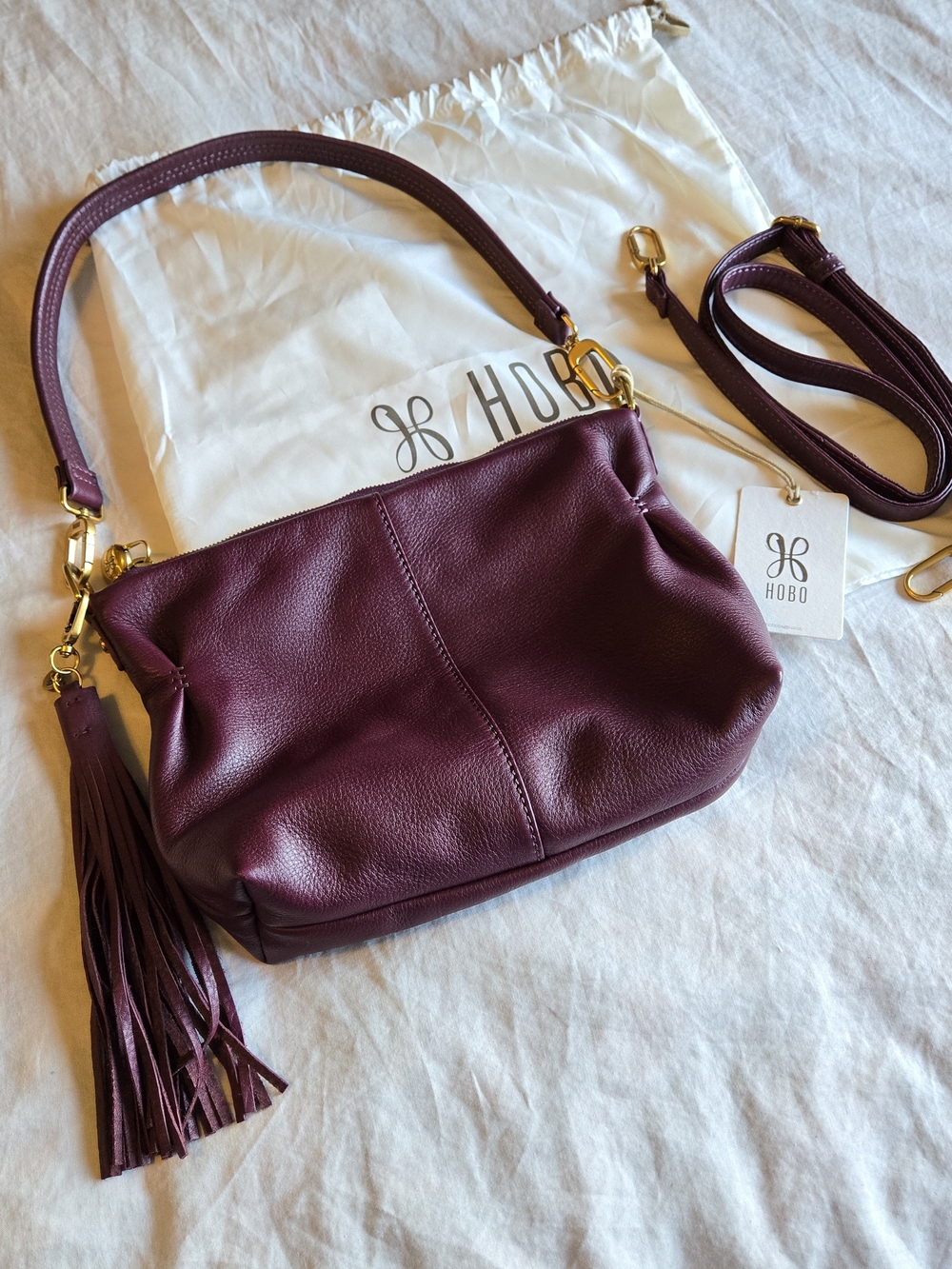 HOBO Plum Leather Kori Crossbody Bag with Tassel Mulberry